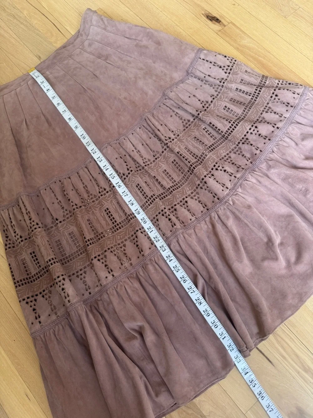 Anthropologie NWT Mauve Pink Suede Leather Full Tiered Skirt 10